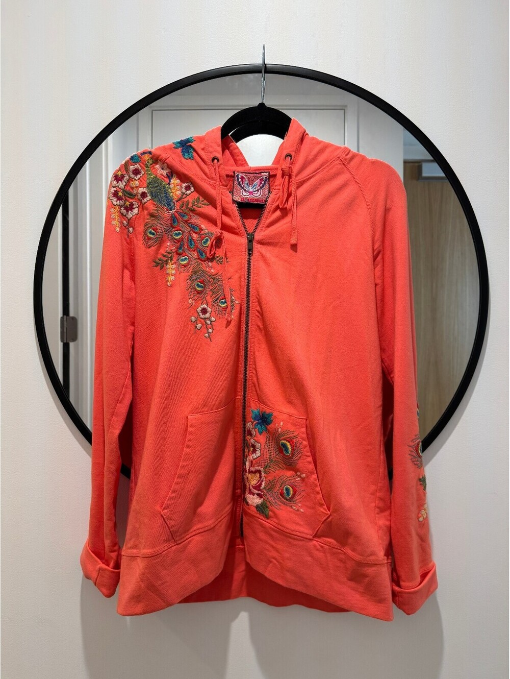 Johnny Was JWLA Vernazza Floral Peacock Embroidery Zipper Hoodie Medium - Picture 2 of 9